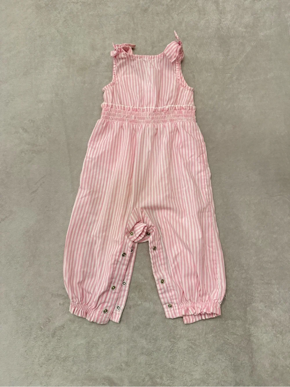 bebe baby Girls Pink White Striped Sleeveless Jumpsuit Romper 18 Months